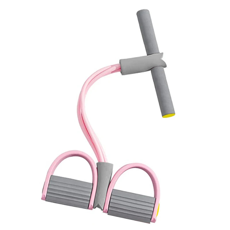 4-Tube Resistance Bands Pedal Elastic Pull Rope Fitness Equipment for Abdomen Waist Arm Training Unisex Pink & Grey