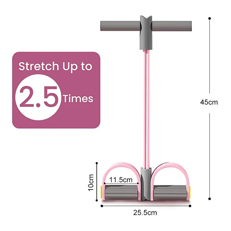 4-Tube Resistance Bands Pedal Elastic Pull Rope Fitness Equipment for Abdomen Waist Arm Training Unisex Pink & Grey